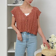 針織女款寬鬆棉質鏤空荷葉邊開襟Yulma背心