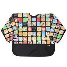 플리에 유아용 배색 방수 긴팔 턱받이, 20블랙키티, 1개, 1매