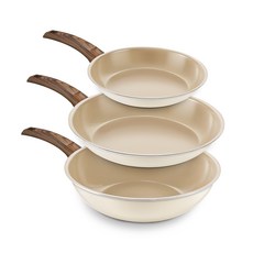 IH爐適用不沾平底鍋 3件組, 象牙白, 煎鍋 2入(20cm+28cm)+炒鍋 28cm