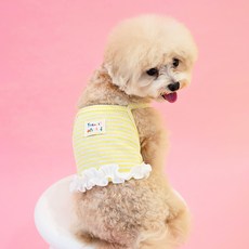 PETSLAND 寵物犬Lily荷葉邊條紋背心, 1個, 黃色