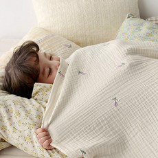 PRIELLE 鬱金香刺繡三重紗布毯 小型, Lavender