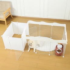 Qilci 寵物DIY廁所分離柵欄 14入+安全門 2入組, 白色