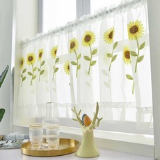 Moment向日葵刺繡荷葉邊廚房窗簾, 混色