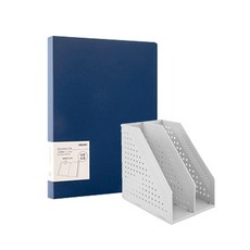 deLi 雙折書架+時尚透明文件夾20張套組78999-B03132, 灰色（書架）、深藍色（文件）, 1套