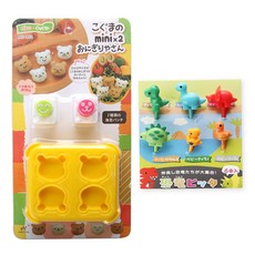 Mimi&O 熊熊迷你飯糰模具 + 便當裝飾叉 恐龍6件組, 混合顏色, 1套