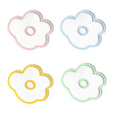 線條花朵茶杯墊 4入, 粉紅色,黃色,綠色,藍色, 4個