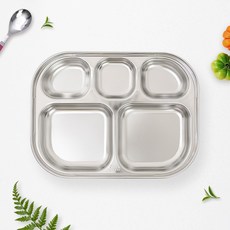 RAONNURI 兒童用優質全不鏽鋼5格幼兒園餐盤 B款, 單一顏色, 1個