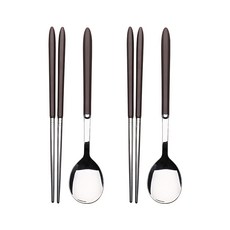 Bloom at home 六角不鏽鋼真空餐具 棕色 2入組, 1套, 湯匙 2p + 筷子 2雙