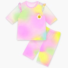 Uni FRIend 孩童棉花糖色系人造絲短袖居家服+休閒7分褲