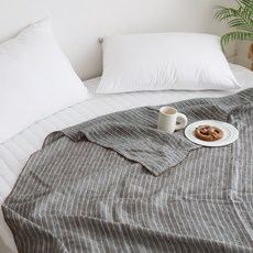 CASA VERDE 葉子亞麻單層薄被, 木棕色條紋