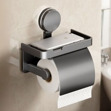 Ju and Ji 多用途免鑽孔吸盤式層架附蓋衛生紙架, 1個, 灰色