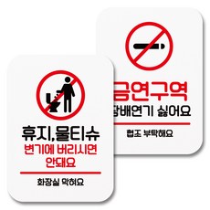 Mungkiwoldeu 黏貼式告示牌 064 白色, 1套, 衛生紙,濕紙巾,請勿丟入馬桶,禁止吸菸區,討厭吸菸
