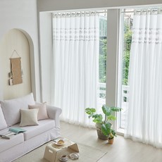 VIEW HOUSE Zenith 刺繡蕾絲雙層雪紡窗簾, 白色