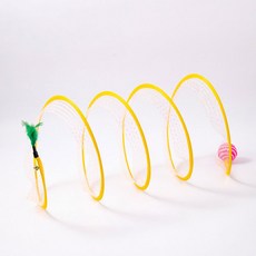 soonZAM 貓咪折疊隧道玩具 + 羽毛鈴鐺抓抓球套組, 黃色, 1套