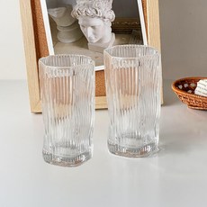 다파랑 삐뚤빼뚤 트위스트 홈카페 유리 콜드 커피잔 275ml HJ0174, 줄무늬, 2개