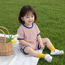 Bebeniz 彩色條紋短袖上下裝套組