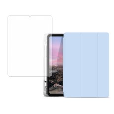 TWOAB iPad 背面半透明筆槽保護殼 + 類紙膜, 天空藍(保護殼), 1個
