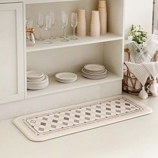 Rugum Fall in Love PVC水槽防水多用途廚房菱格紋廚房緩衝地墊, 1個, 米灰色