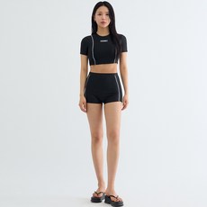 Elsso 女款線條短袖短版防磨衣 上衣 + 下身套裝