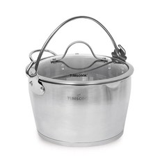 TUMSCOOK 電磁爐適用不鏽鋼手提湯鍋 6L+玻璃鍋蓋, 20.5cm, 銀色