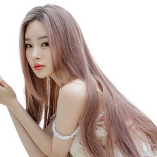 女用手工蕾絲全頂假髮 長瀏海長直髮, 灰粉色, 1個