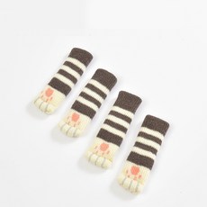 양이 발바닥 소음방지 의자 발 커버, 브라운스트라이프, 4개