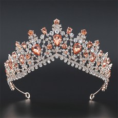 Estella 水滴水晶皇冠 自助婚紗頭飾 珠寶皇冠 WT412, 1個, 玫瑰金蜜桃色