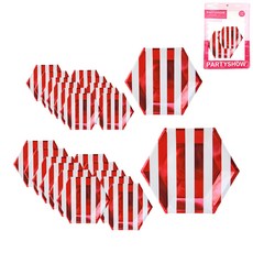 派對展示金屬條紋盤子紅色 25cm 12p + 20cm 12p 派對桌盤套裝, 1套
