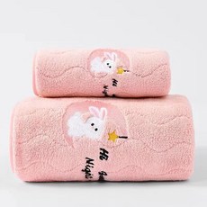 Woni's House 波浪設計浴巾 70 x 140 cm + 洗臉毛巾棉紗套組, 粉紅色, 1套