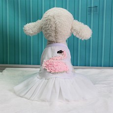 狗狗天鵝湖飄逸蕾絲抓皺連身裙, 白色