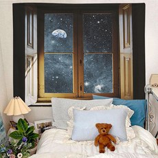 더플로우커머스 아늑한 페이크 창밖 풍경 인테리어 태피스트리, M