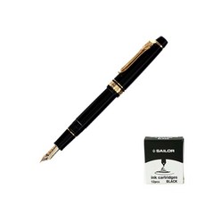 SAILOR 寫樂 質感鋼筆+卡式墨水管 12入, F, 黑色（鋼筆），黑色（墨水）