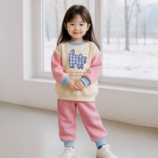 KIDSCOMO 兒童刷毛格紋貓咪上下衣套裝