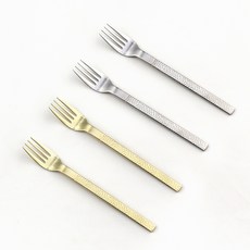 Bogen 韓國製造 錘紋光澤餐具茶叉2款套組, 1套, 銀色 2入 + 金色 2入