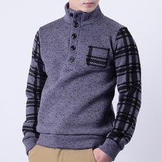 Townclo 男款刷毛口袋格紋鈕扣高領針織衫