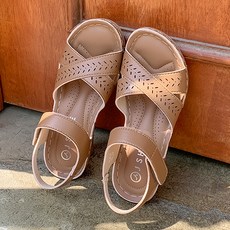 J SHOE 女款天然牛皮Peony輕量厚底魔鬼氈涼鞋, 駝色, 240