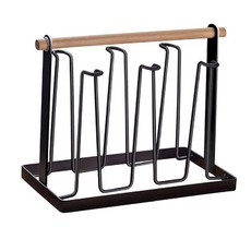 FAmILyLIFE 生活 鐵藝瀝水杯架 黑色 + 楠竹托盤 A-093-BK-1 + A-093-A-1 40 x 26 x 8cm 1.1kg, 白色, 1組