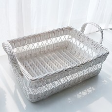 Rattan Shop 高級藤製長方形附提手藤編籃 N007W, 1個, 白色