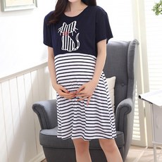 Estella 孕婦哺乳貓條紋連身裙