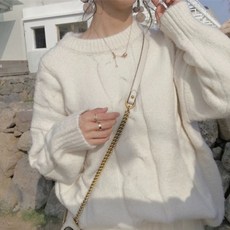 soleil 女款麻花牛奶色溫柔感針織衫