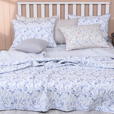 gBEDDING 花朵圖案莫代爾棉床單+薄被, 藍色