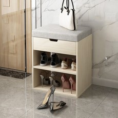 Avenue Goods鞋櫃椅多功能收納長椅收納沙發 楓木 櫻花 40cm, 灰色布灰色皮革