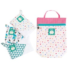 Coney Island 男童拼接圖案印花掛繩毛巾組 3入+防水手提袋 I款, 星星款+大象款+綠色三角形款, 1組