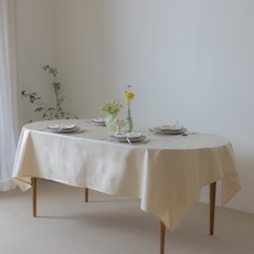 Cottage 雙面TPU棉布防水桌布, 300 x 150 cm, 自然水洗