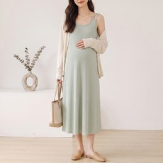 아이캔심플 임산부 데일리 외출 여름 끈나시 롱원피스