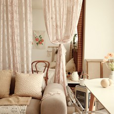 Mariangel 雪花客廳蕾絲紗簾 穿桿式, 淺粉色