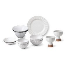 광주요 국산 백합 2인 스페셜 세트 11p, 백색, 볼 11 2p + 볼 13 2p + 찬기 13 2p + 면기 2p + 원형접시 23 + 소리잔 2p