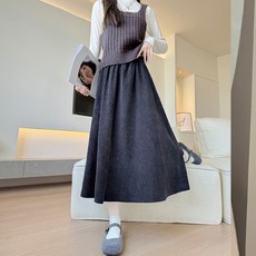 Andaromi 女款 A字 大尺碼 鬆餅格紋 燈芯絨 鬆緊帶 長裙