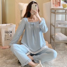 마켓에이 여성용 러블리 심플 리본 홈웨어 상하의 세트