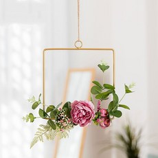 居家咖啡廳室內裝飾牆面裝飾花朵裝飾 01 方形玫瑰 黑色山茶花, 玫粉色+綠色